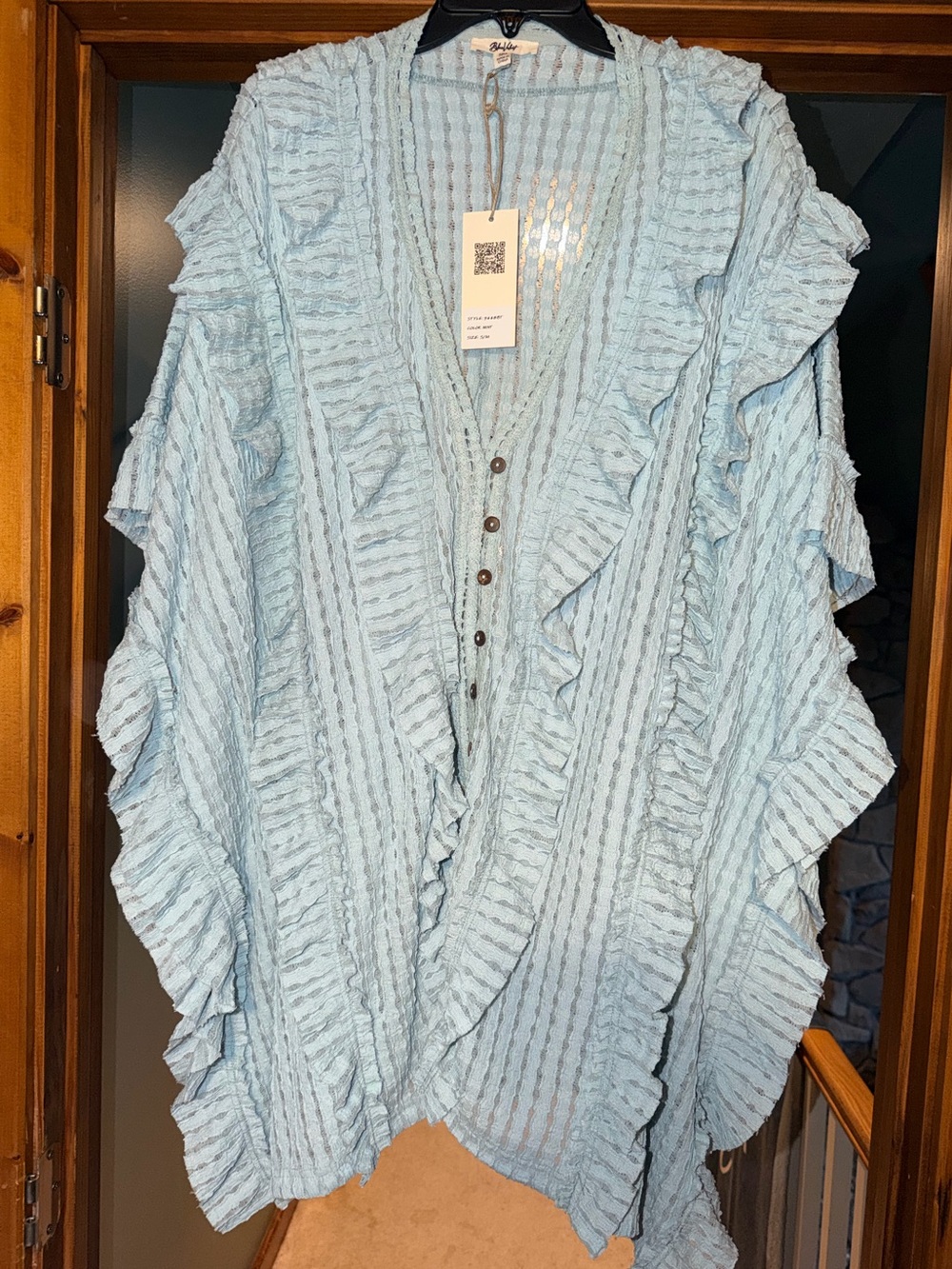 Light Blue Ruffle Button-Front Women's Top by Blue Velvet